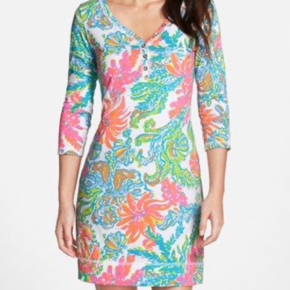 Lilly Pulitzer Pink and Blue Floral Dress. Dress pictured is a dif color
